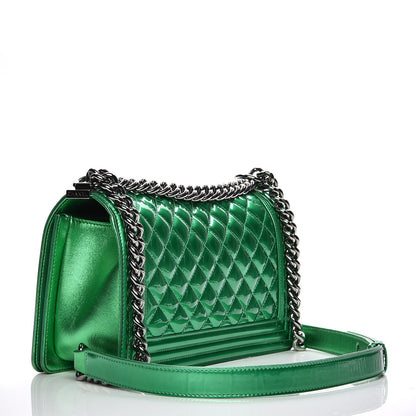 Chanel Patent Calfskin Quilted Medium Boy Flap Green 3 of 13