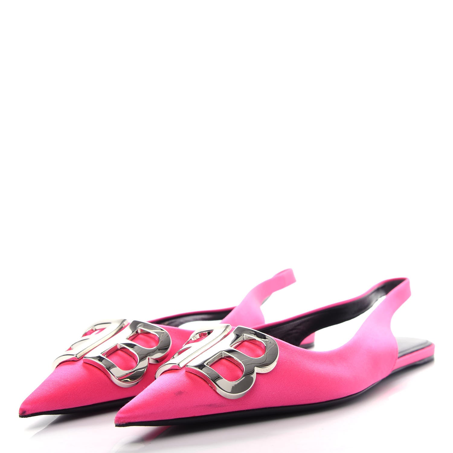 Balenciaga Satin BB Knife Pointy Toe Slingback Flats 39 Neon Pink 3 of 11