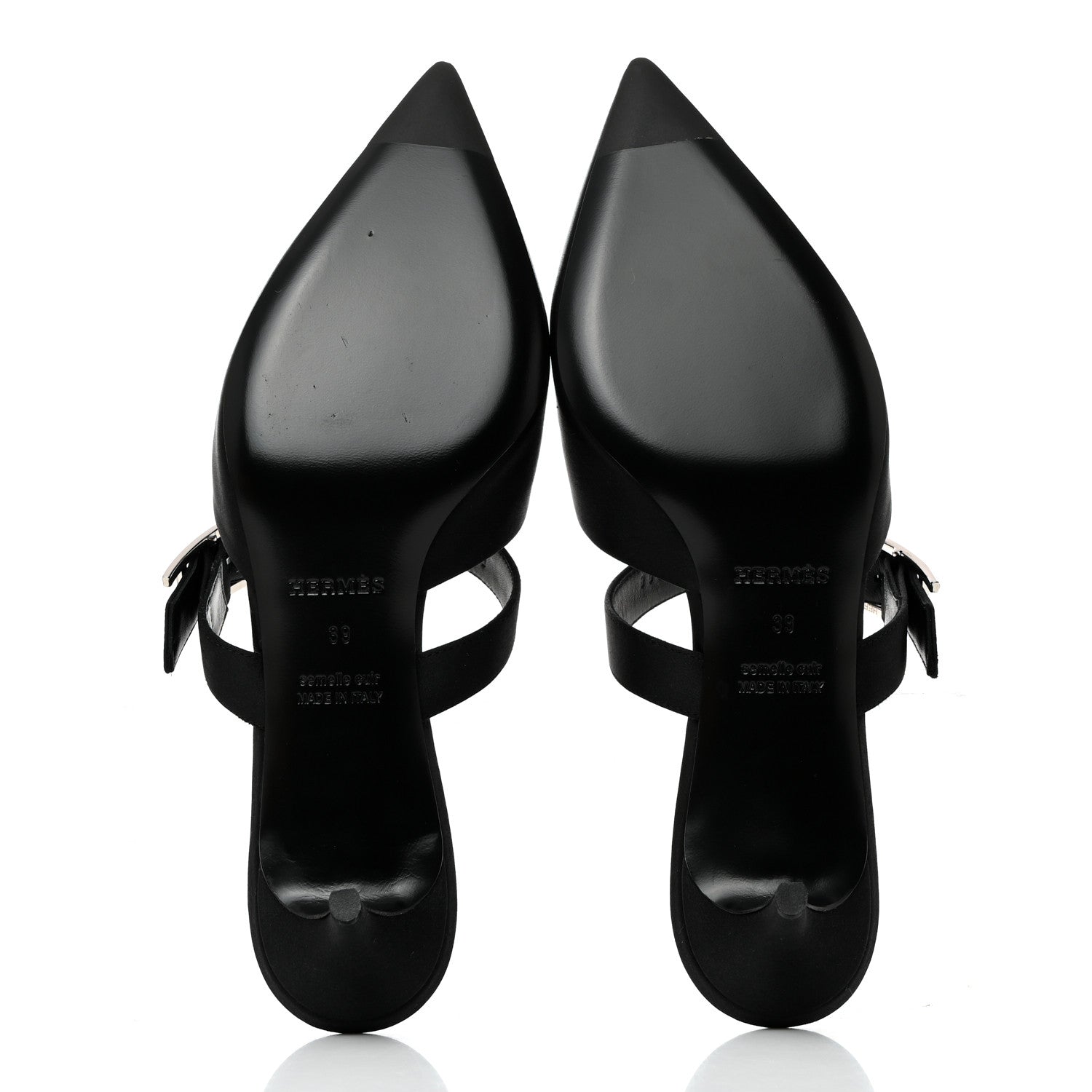 Hermes Satin Blink Mules 39 Black 5 of 9