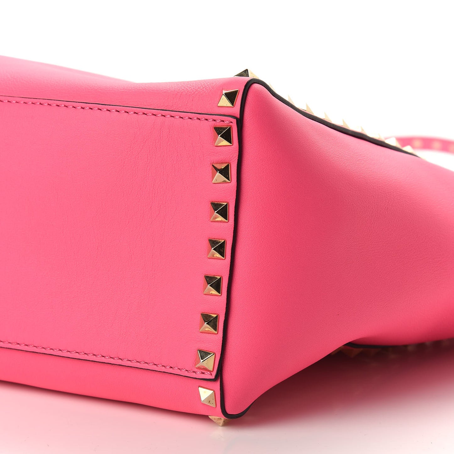 Vitello Rockstud Double Handle Tote Fuxia Fluo