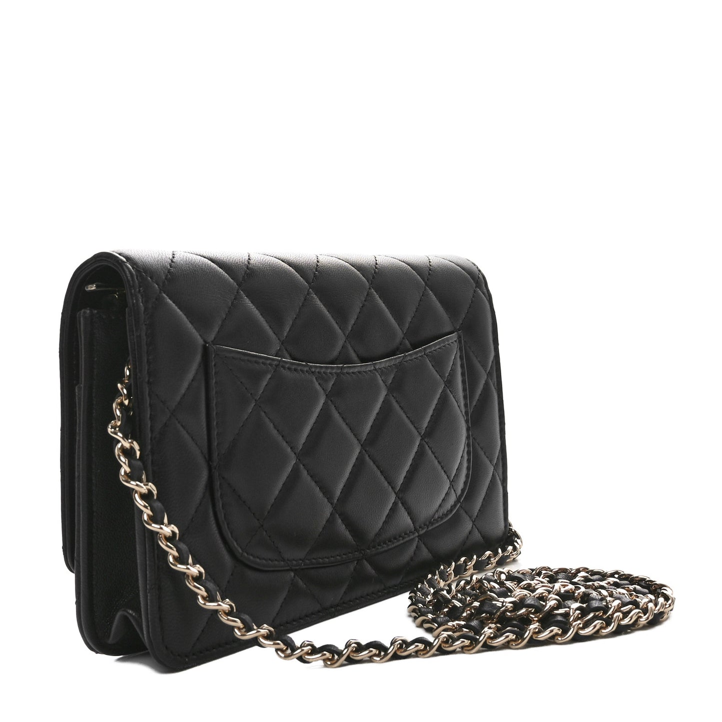 Lambskin Pearl Strass Quilted CC Wallet on Chain WOC Black