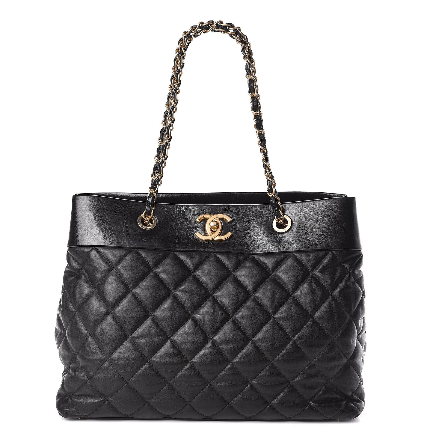 Calfskin Quilted Large Soft Elegance Tote Black