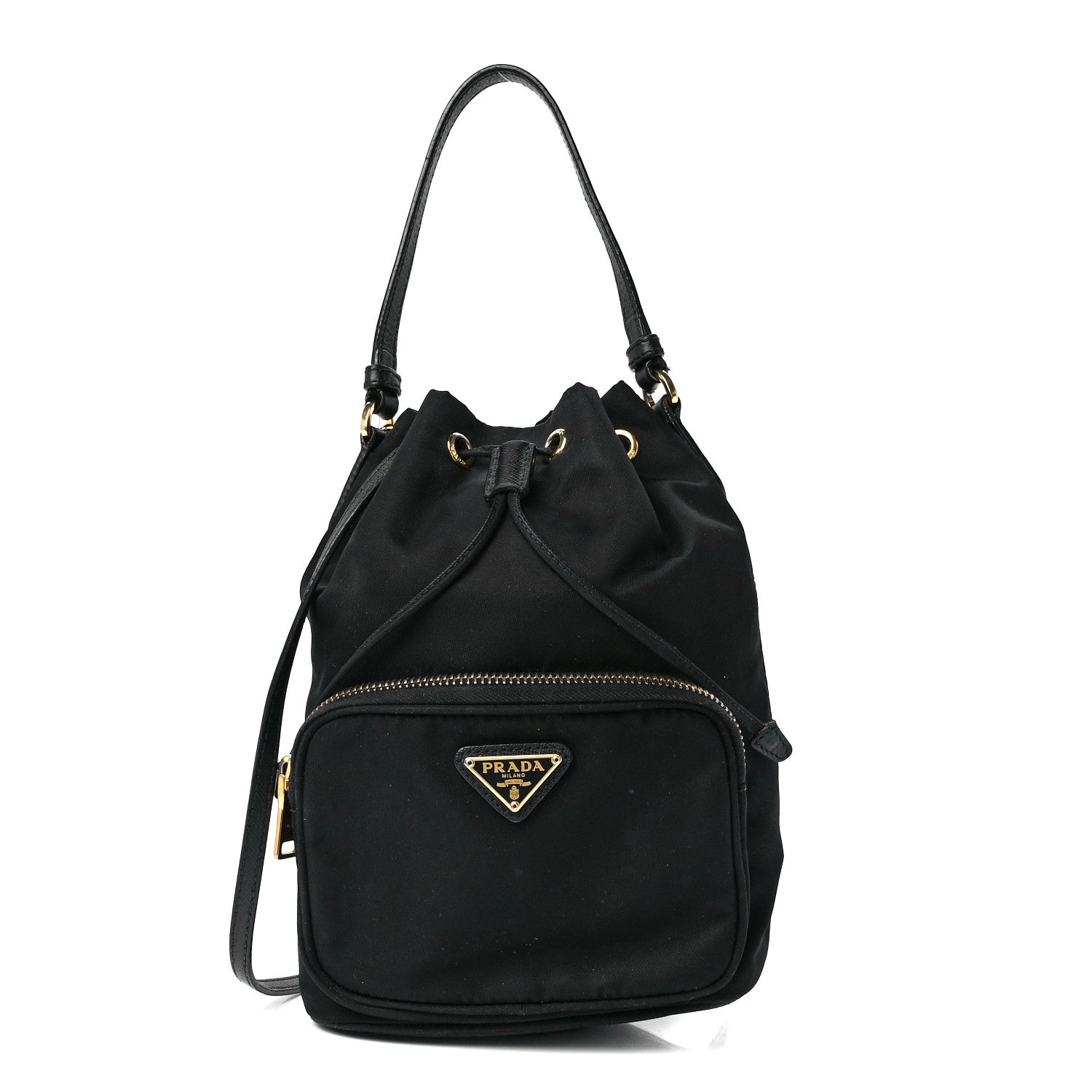 Prada Saffiano Tessuto Nylon Mini Bucket Crossbody Bag Black 1 of 13