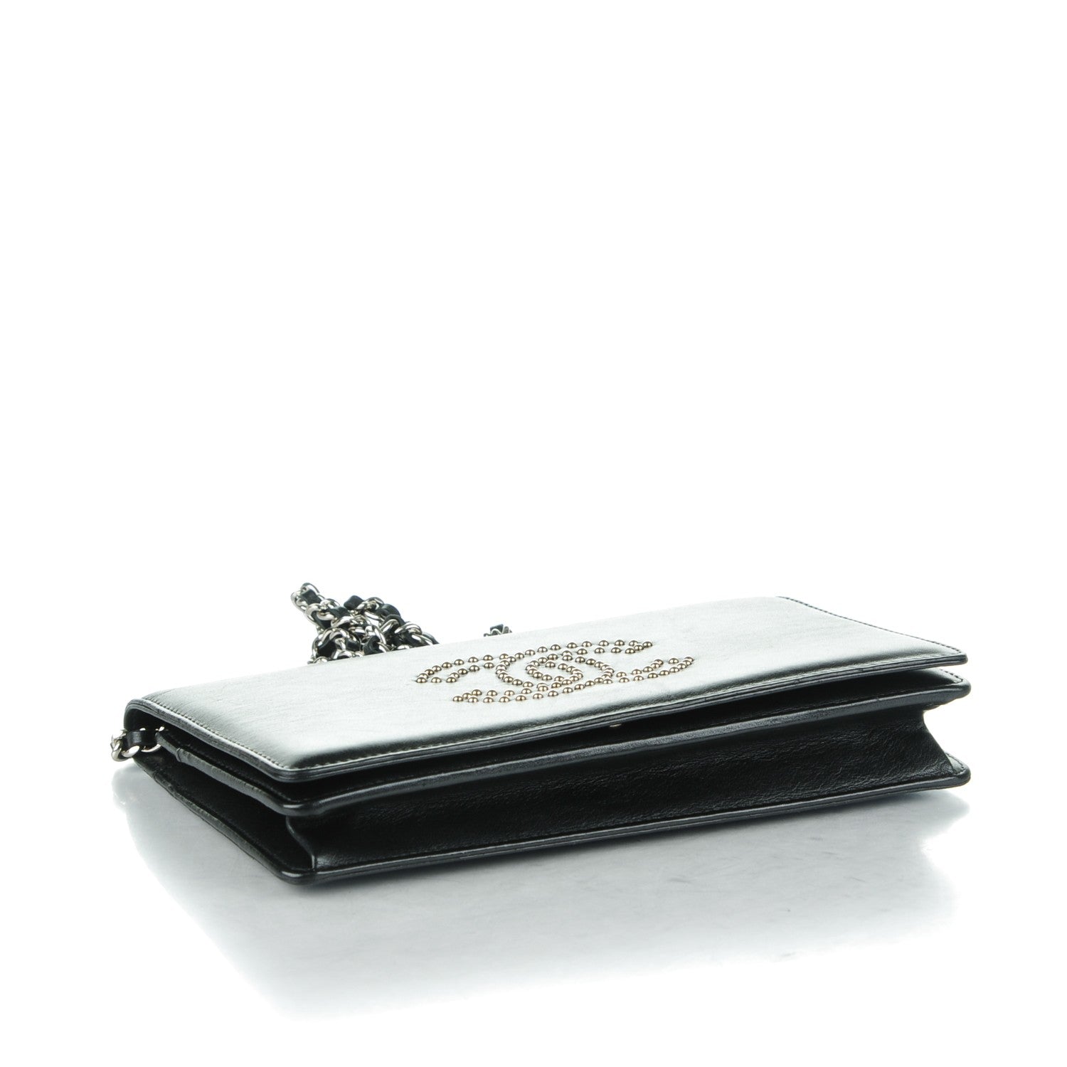 Chanel Lambskin Studded CC Wallet On Chain WOC Black 4 of 13