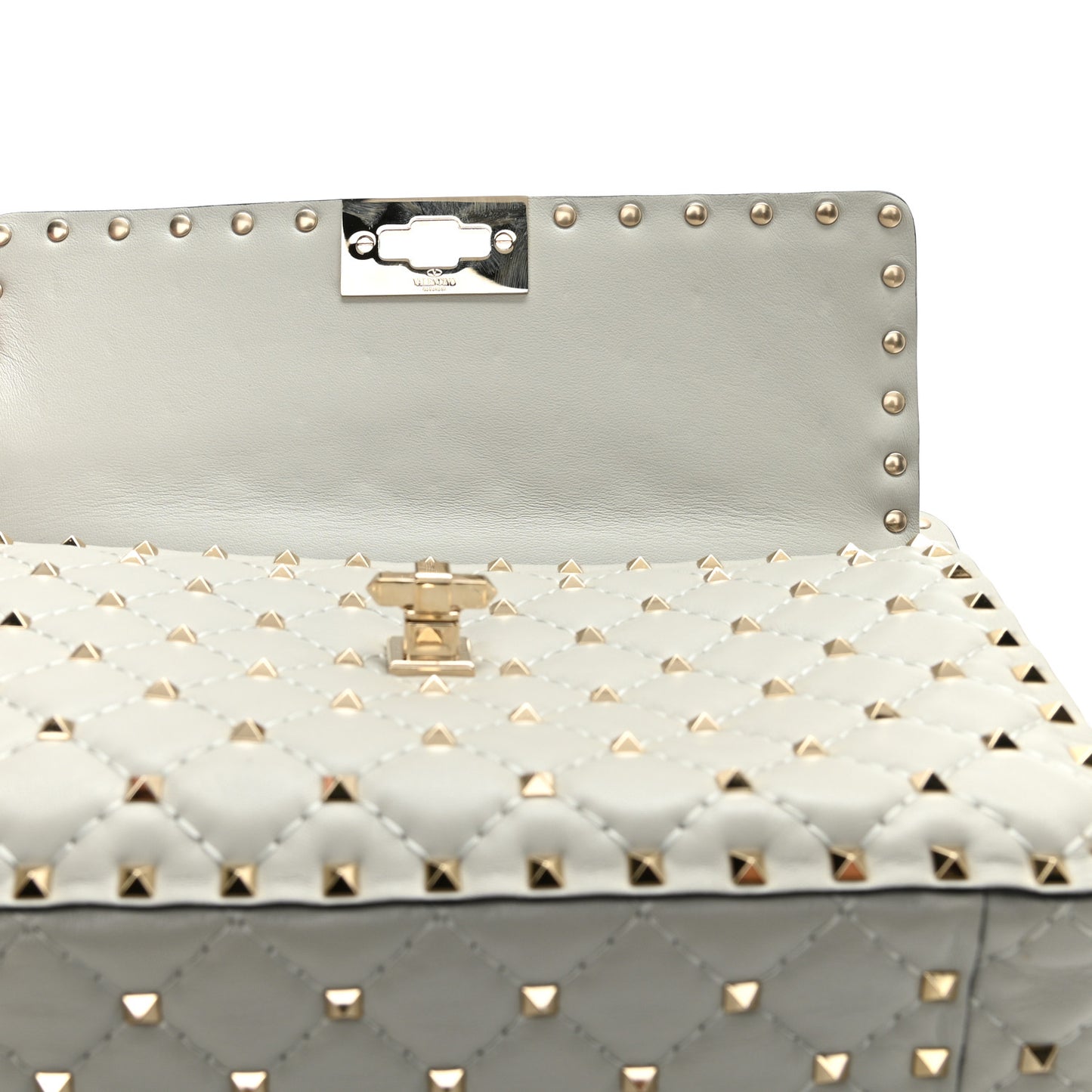 Nappa Medium Rockstud Spike Shoulder Bag Opal Grey