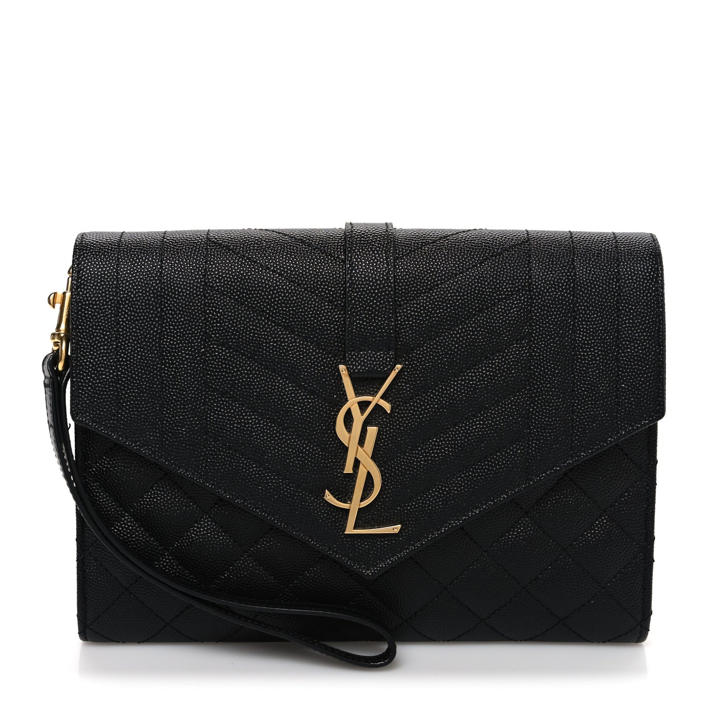 Grain De Poudre Textured Mixed Matelasse Triquilt Monogram Clutch Black
