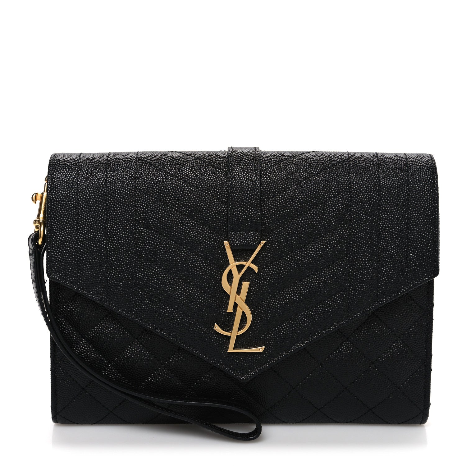 Saint Laurent Grain De Poudre Textured Mixed Matelasse Triquilt Monogram Clutch Black 1 of 10