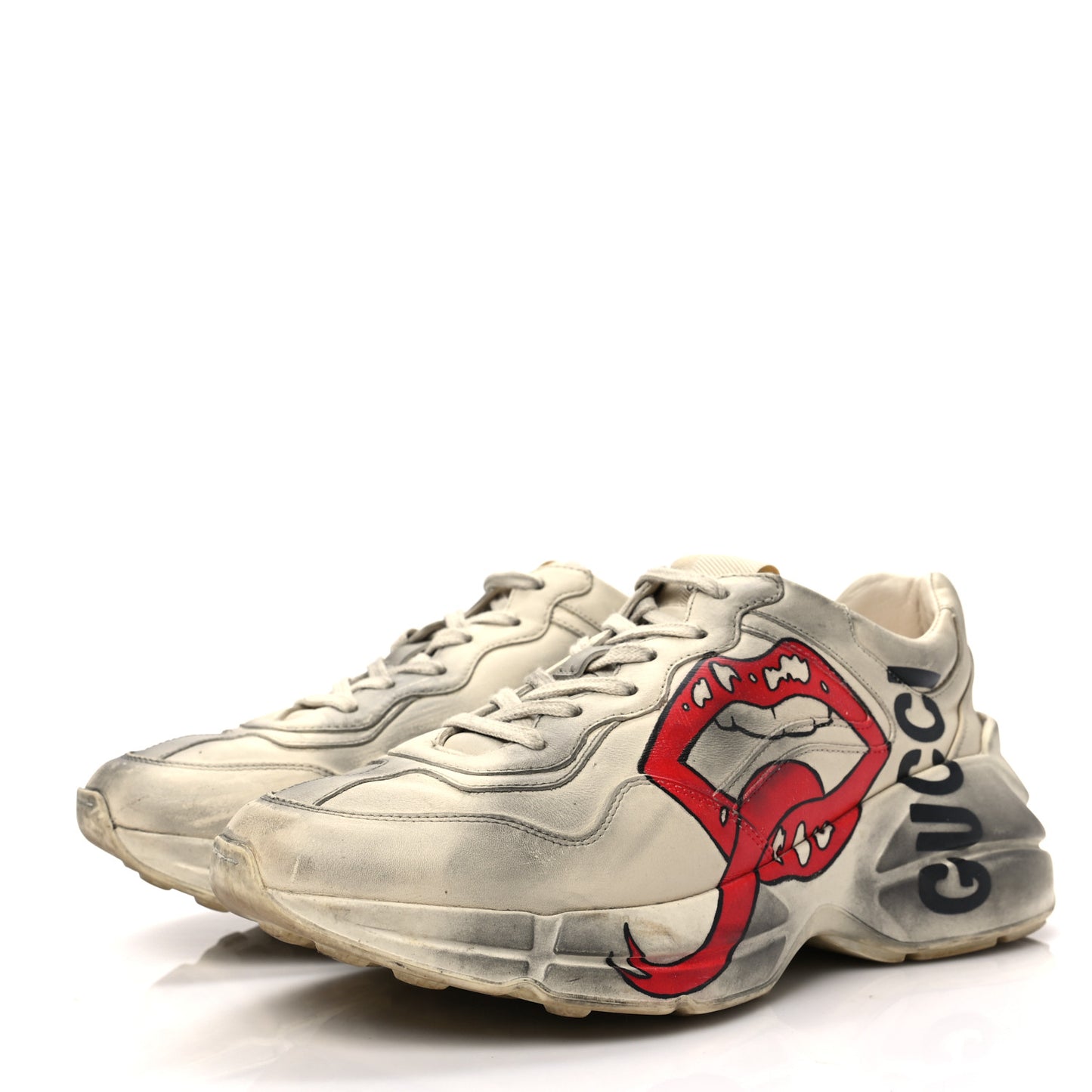 Calfskin Mouth Print Womens Rhyton Sneakers 39 Ivory