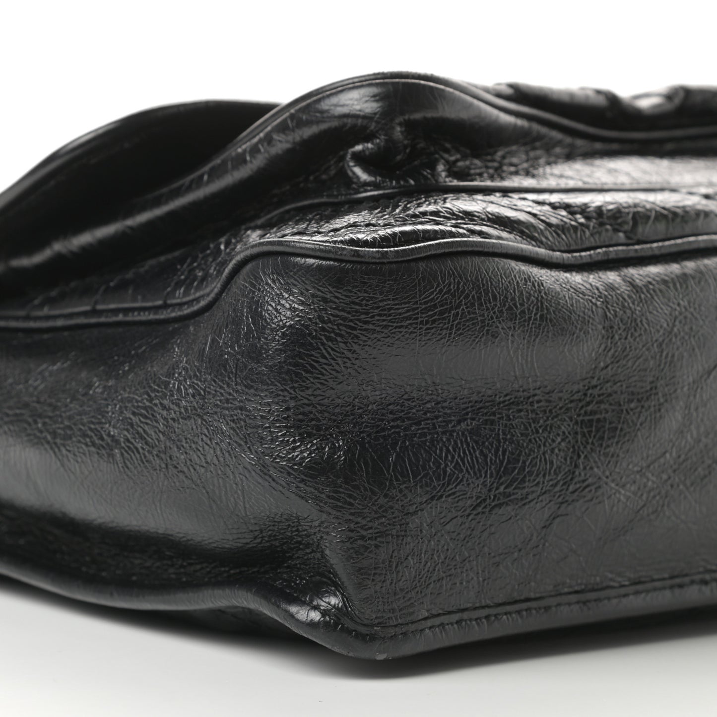 Crinkled Calfskin Matelasse Monogram Large Niki Chain Satchel Black