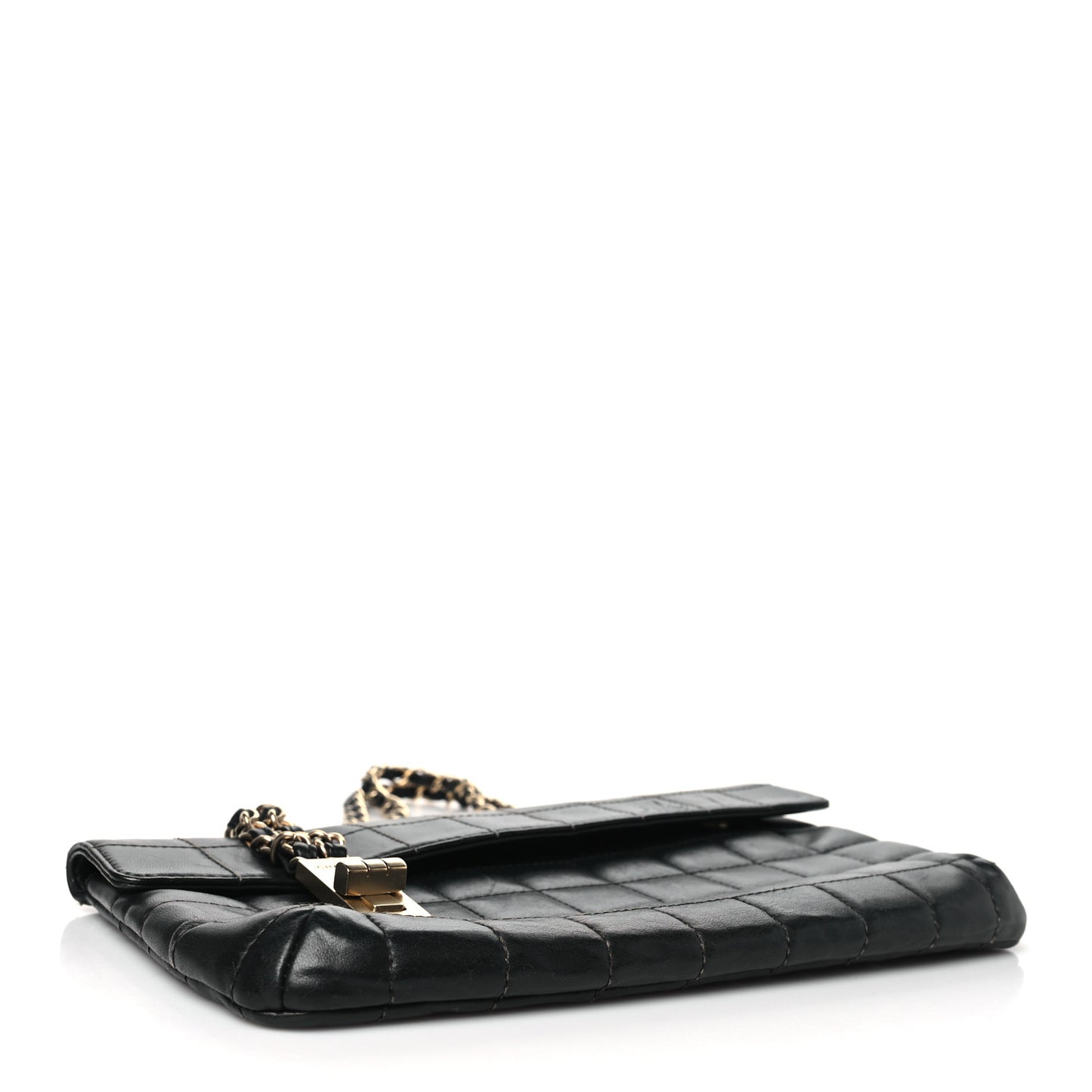 Lambskin Chocolate Bar Mademoiselle Flap Shoulder Bag Black
