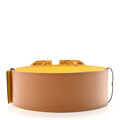 Valentino Garavani Glossy Calfskin VLogo Reversible 70mm Belt 80 32 Saddle Brown Yellow 9 of 10