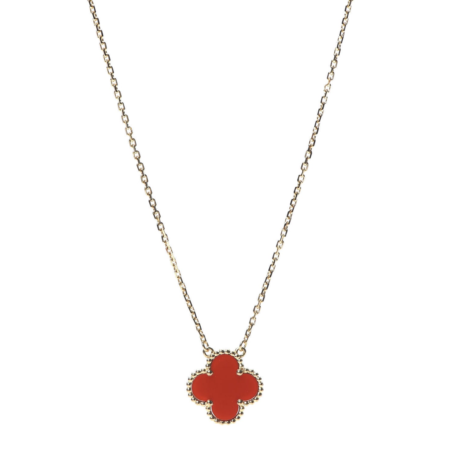 18K Yellow Gold Carnelian Vintage Alhambra Pendant Necklace