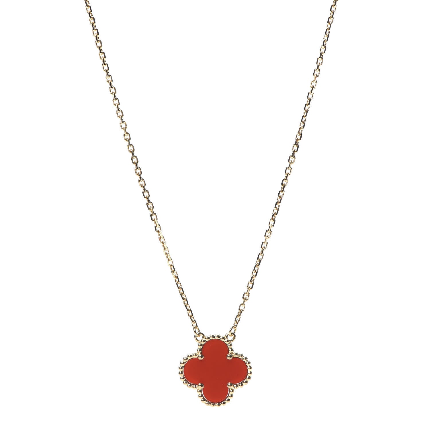 Van Cleef & Arpels 18K Yellow Gold Carnelian Vintage Alhambra Pendant Necklace 1 of 7
