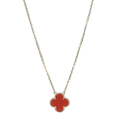 Van Cleef & Arpels 18K Yellow Gold Carnelian Vintage Alhambra Pendant Necklace 1 of 7