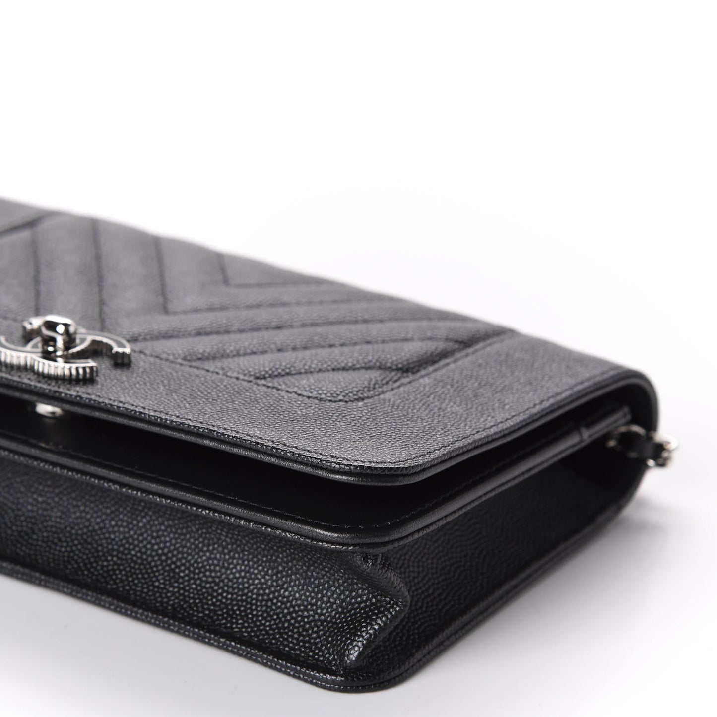 Caviar Chevron Quilted Vintage Mademoiselle Wallet On Chain WOC Black
