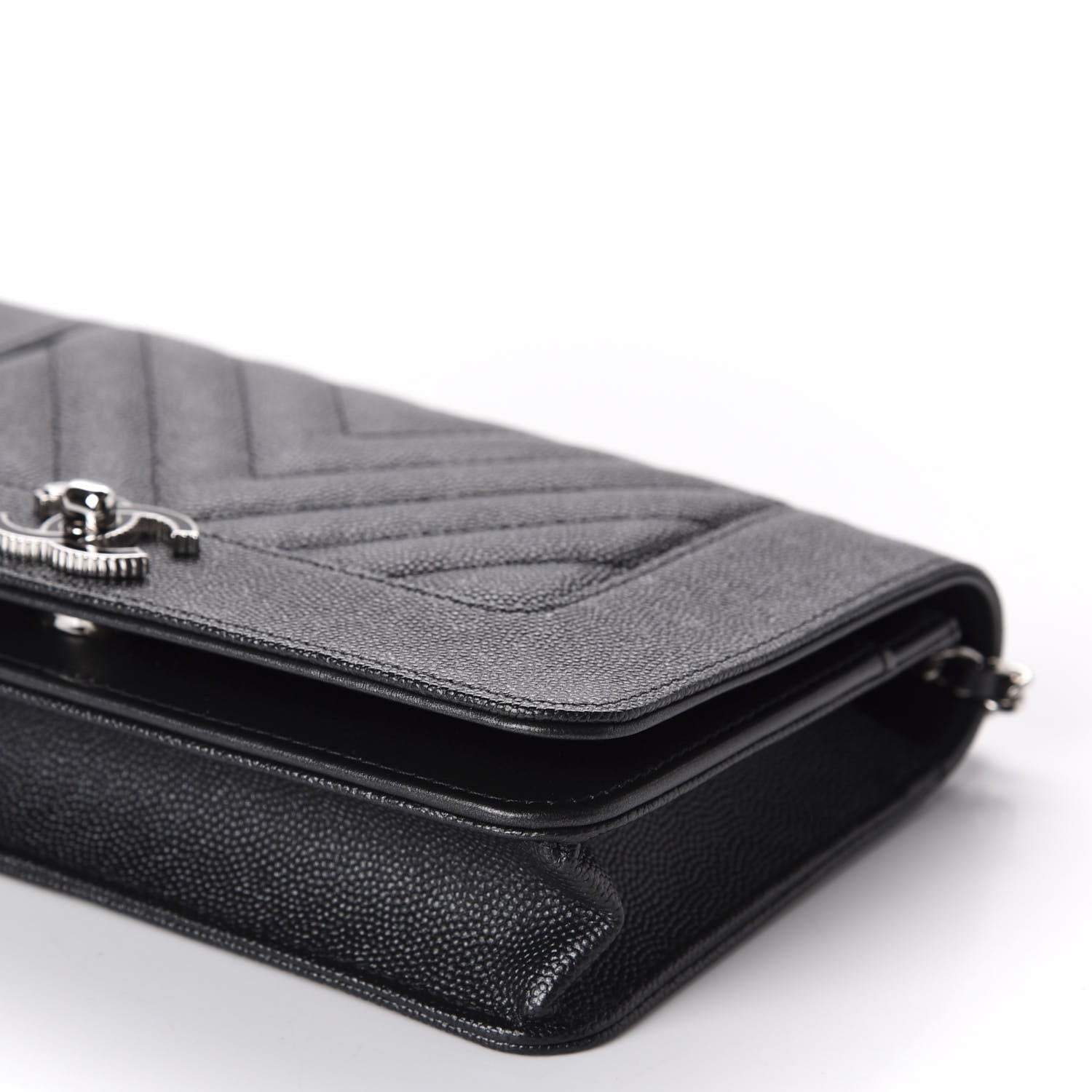 Chanel Caviar Chevron Quilted Vintage Mademoiselle Wallet On Chain WOC Black 7 of 12