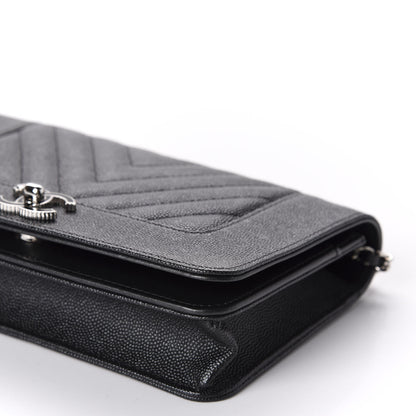 Chanel Caviar Chevron Quilted Vintage Mademoiselle Wallet On Chain WOC Black 7 of 12