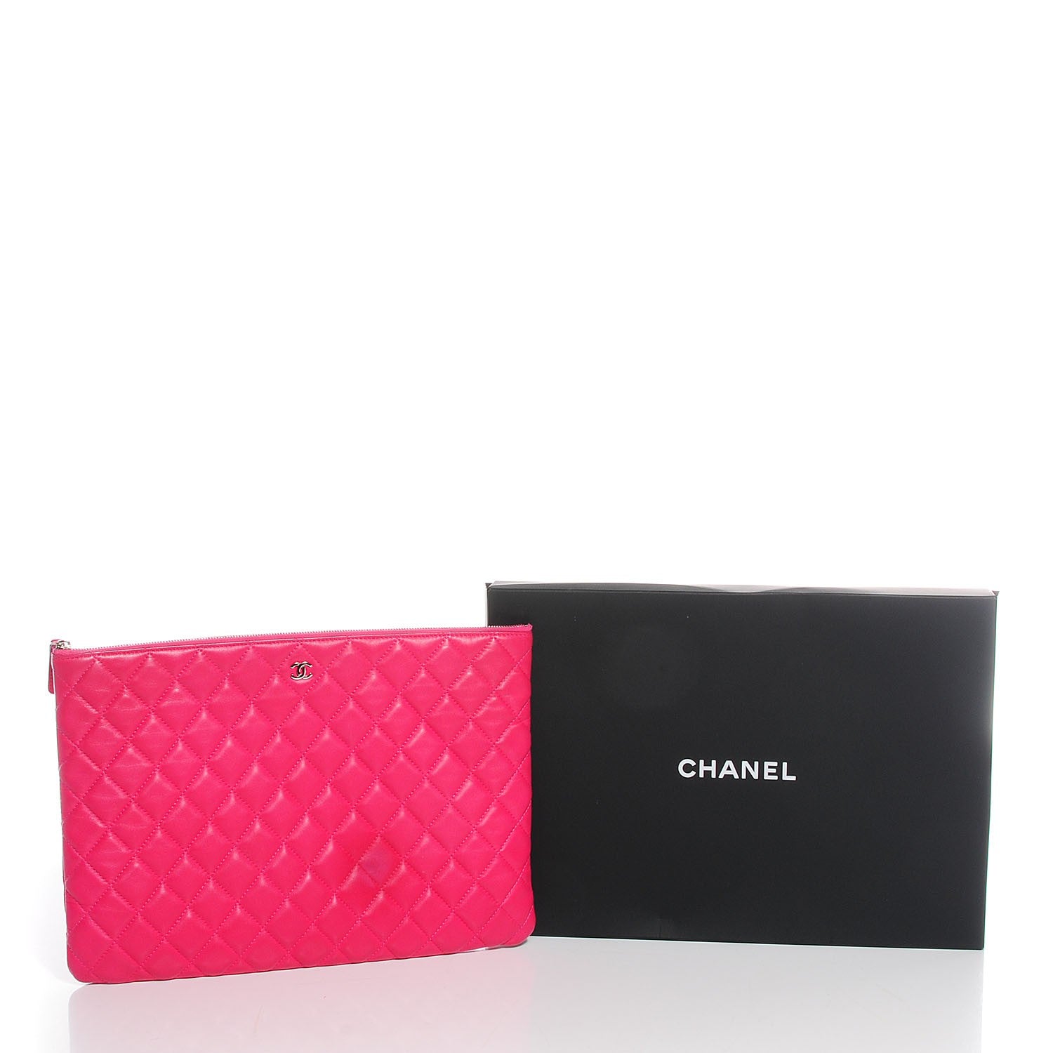 Chanel Lambskin Quilted Large Cosmetic Case Dark Pink 8 of 8