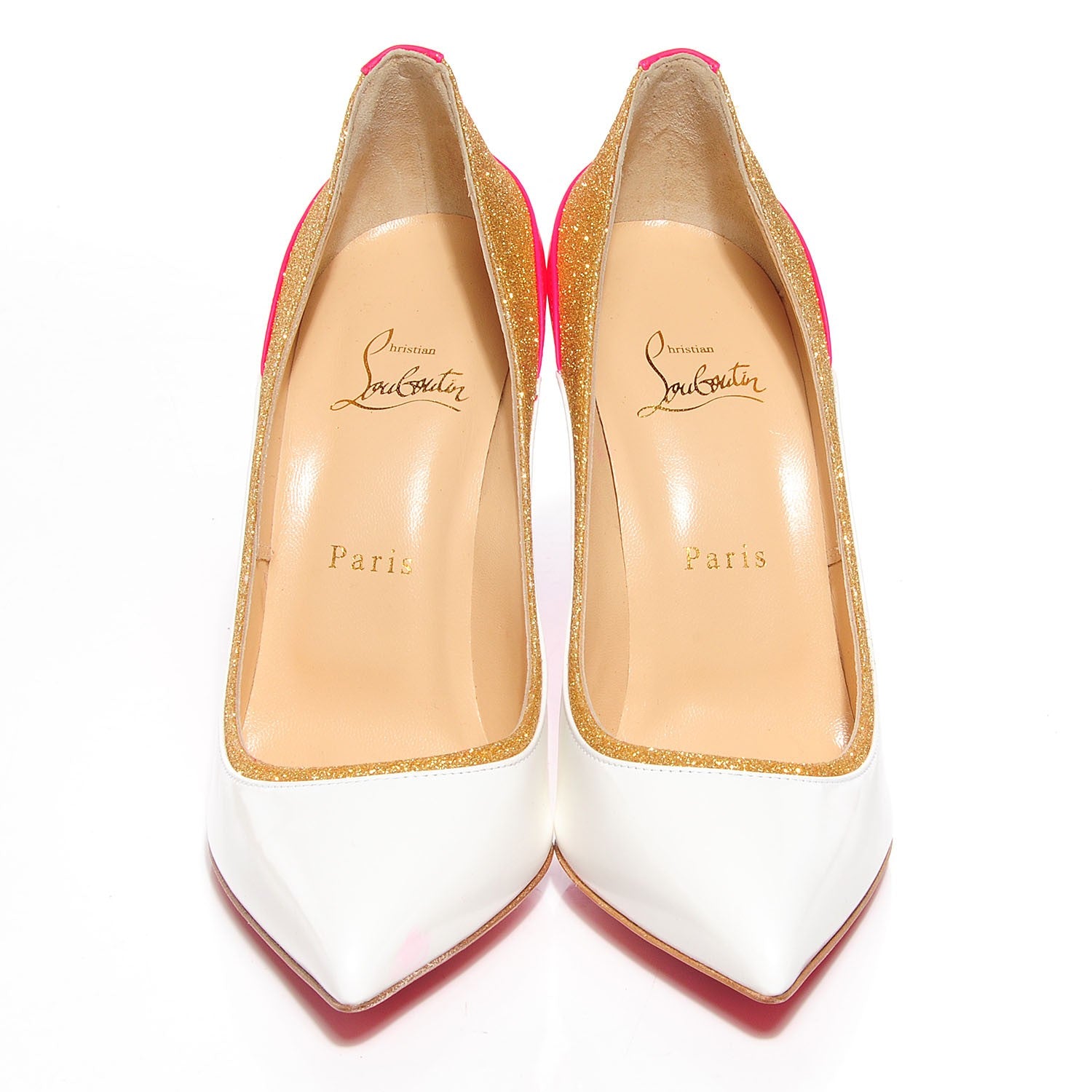Christian Louboutin Jazz Calf Glittered Tucsick 100 Pumps 38.5 Fluo White Gold 2 of 7