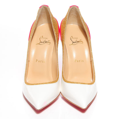 Christian Louboutin Jazz Calf Glittered Tucsick 100 Pumps 38.5 Fluo White Gold 2 of 7