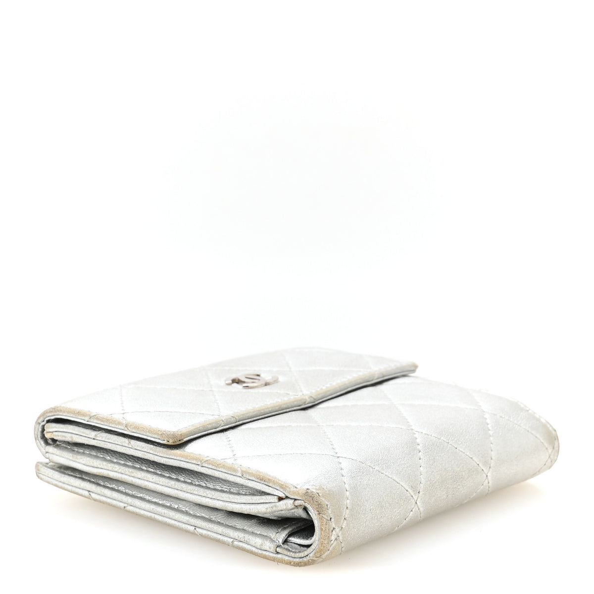 Chanel Metallic Lambskin Quilted Compact French Flap Wallet Silver 4 of 10