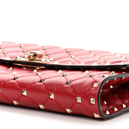 Valentino Garavani Lambskin Rockstud Spike Wallet on Chain Red 9 of 10