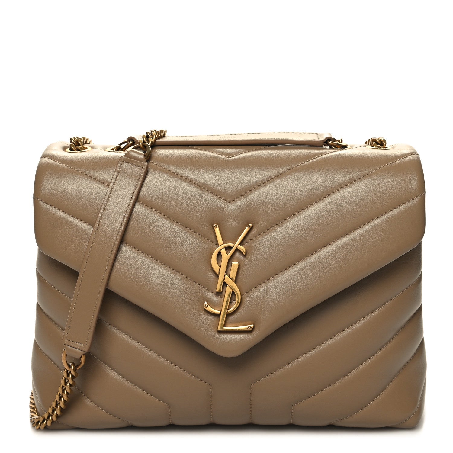 Saint Laurent Calfskin Y Quilted Monogram Small Loulou Chain Satchel Dark Beige 1 of 10