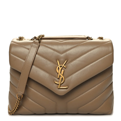 Saint Laurent Calfskin Y Quilted Monogram Small Loulou Chain Satchel Dark Beige 1 of 10