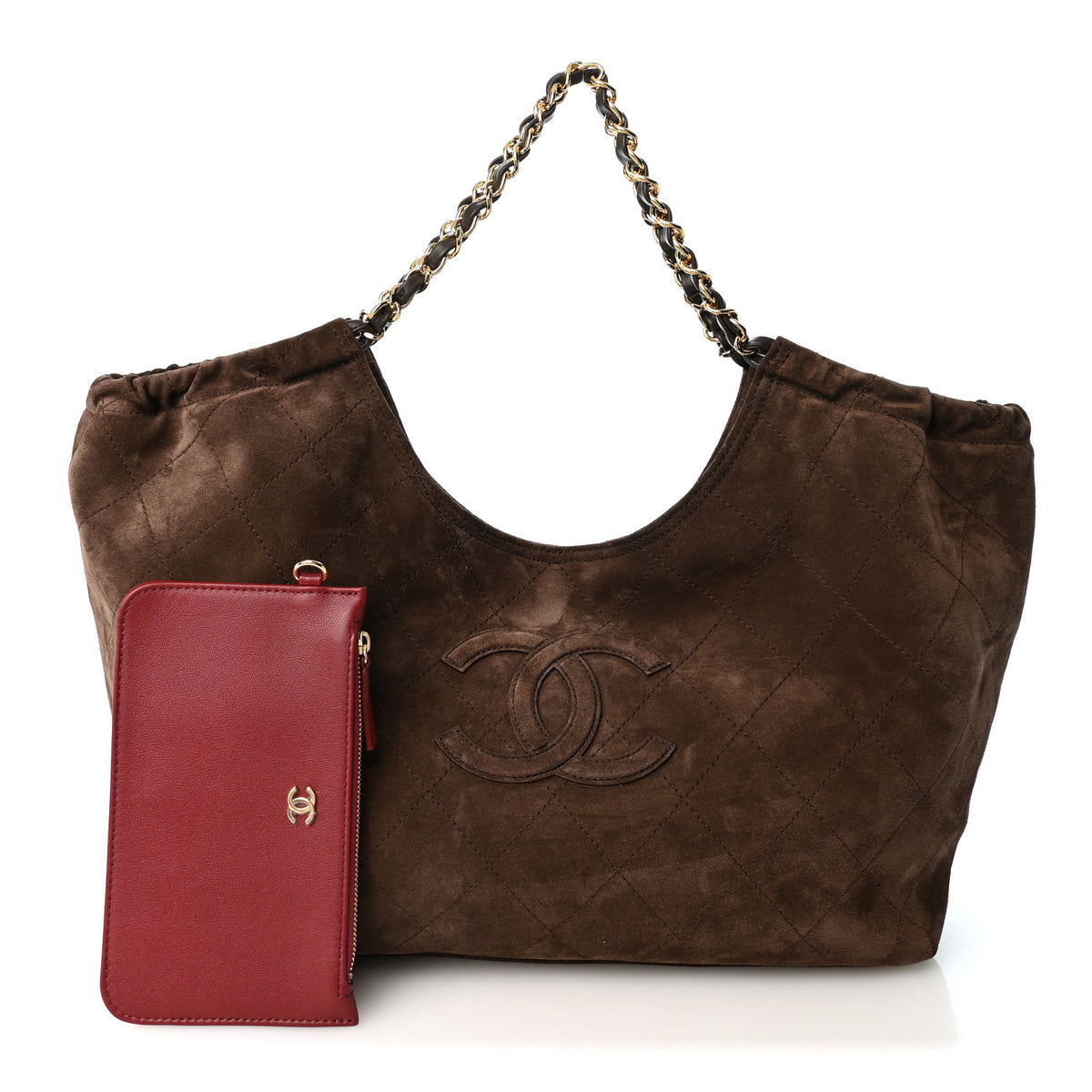 Chanel Suede Quilted Neo Cabas Small Shopping Tote Dark Brown 2 of 10