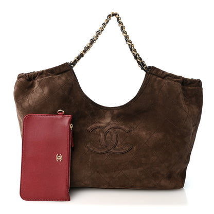 Chanel Suede Quilted Neo Cabas Small Shopping Tote Dark Brown 2 of 10