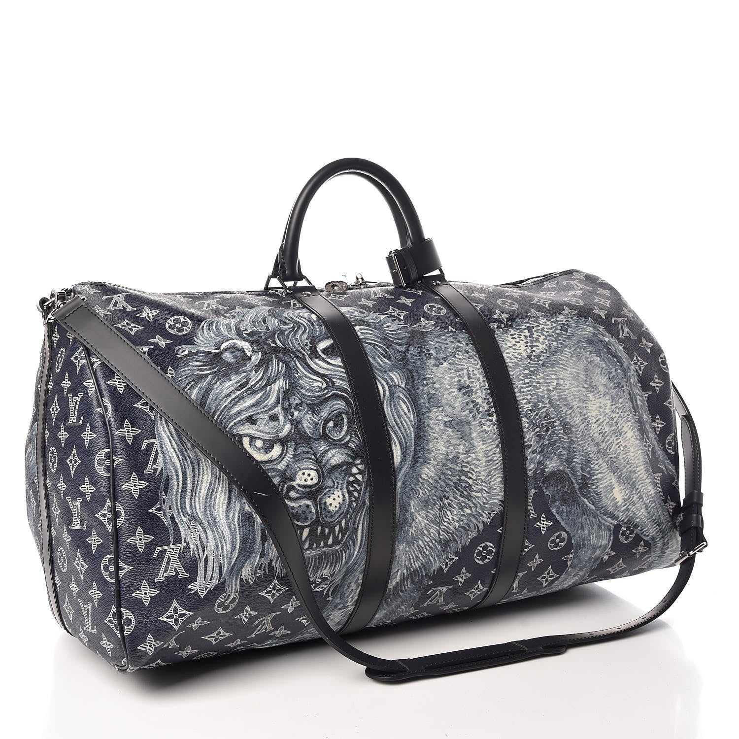 Louis Vuitton Savane Monogram Lion Chapman Keepall Bandouliere 55 Encre 3 of 12
