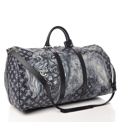 Louis Vuitton Savane Monogram Lion Chapman Keepall Bandouliere 55 Encre 3 of 12
