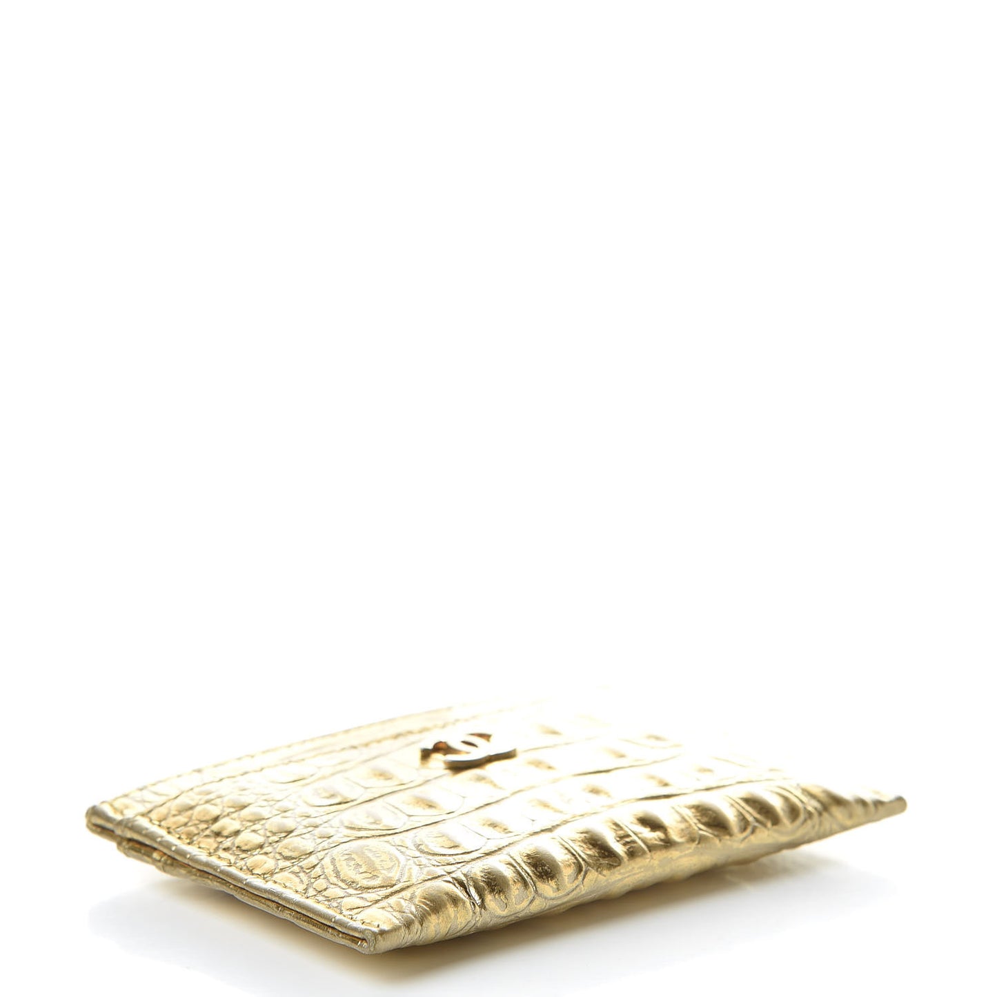 Metallic Calfskin Crocodile Embossed Cocodile Card Holder Gold