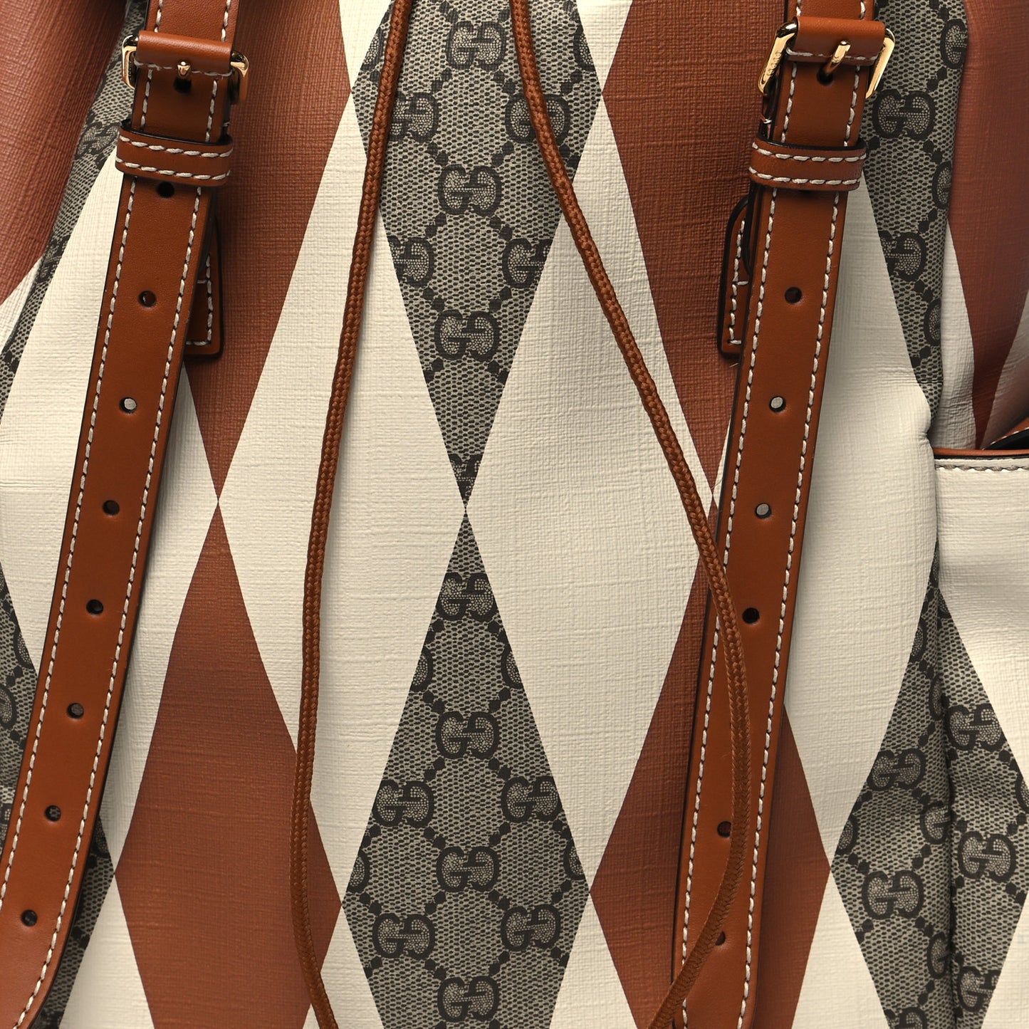 GG Supreme Monogram Calfskin Rhombus Print Medium Ophidia Double Buckle Backpack Beige Ebony Mystic White Hazel Brown