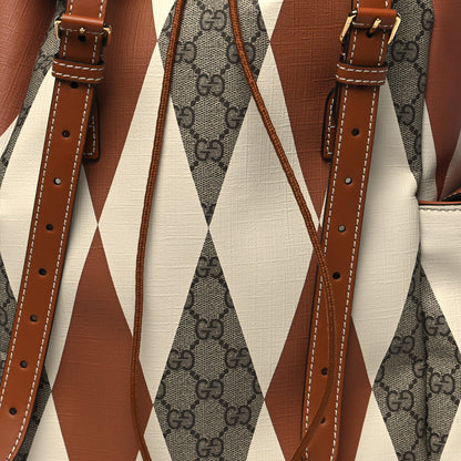 Gucci GG Supreme Monogram Calfskin Rhombus Print Medium Ophidia Double Buckle Backpack Beige Ebony Mystic White Hazel Brown 8 of 10