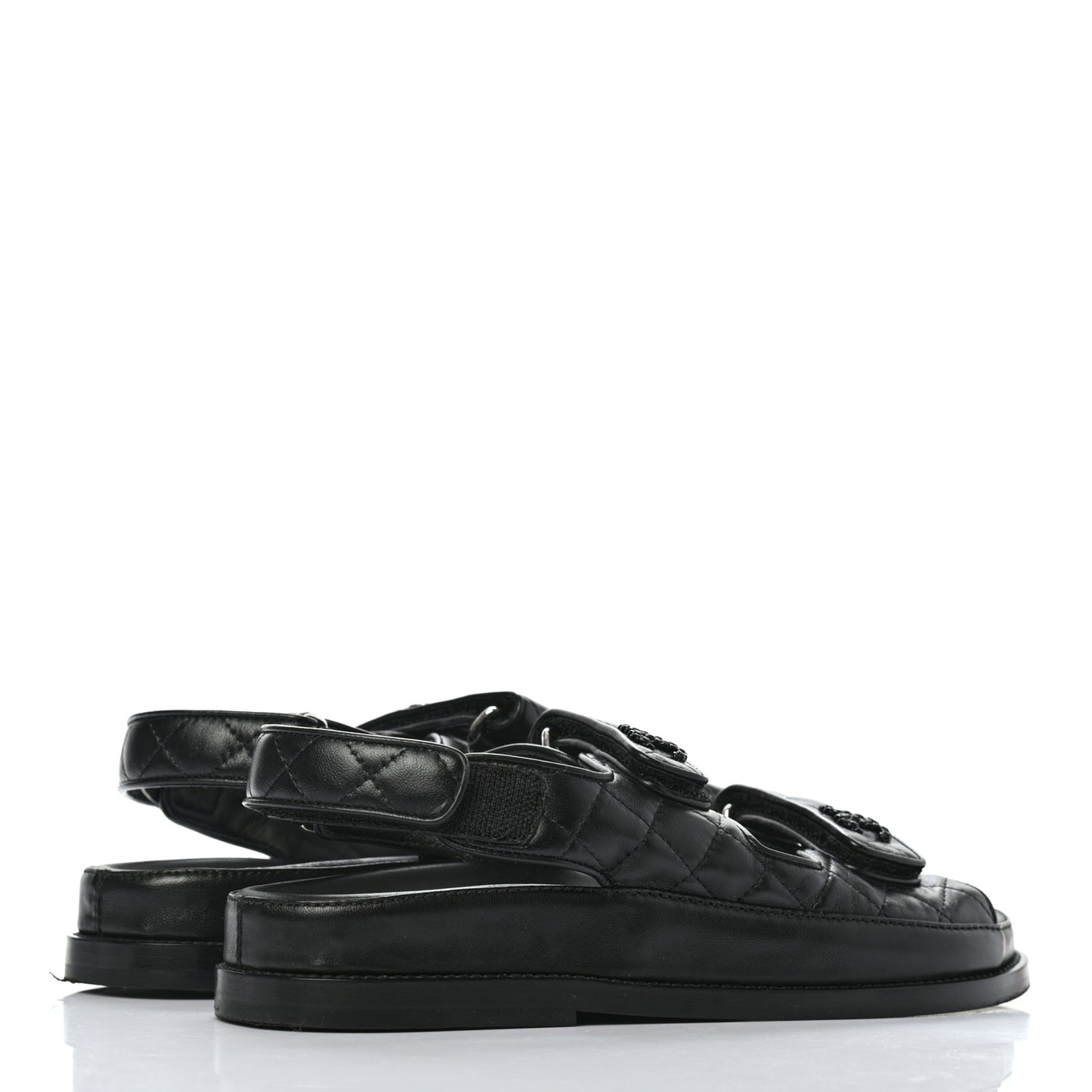 Lambskin Quilted Velcro Dad Sandals 37 So Black