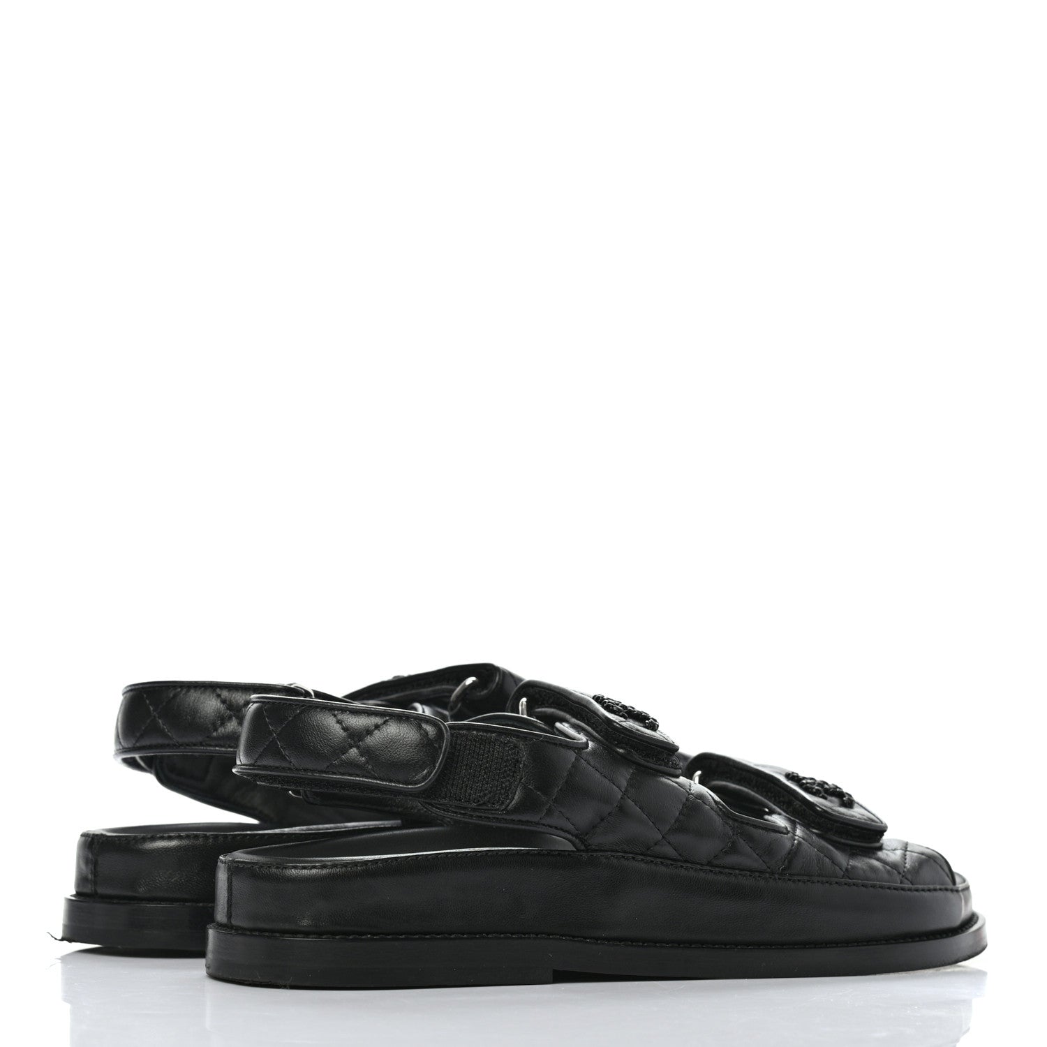 Chanel Lambskin Quilted Velcro Dad Sandals 37 So Black 4 of 10