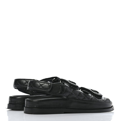Chanel Lambskin Quilted Velcro Dad Sandals 37 So Black 4 of 10