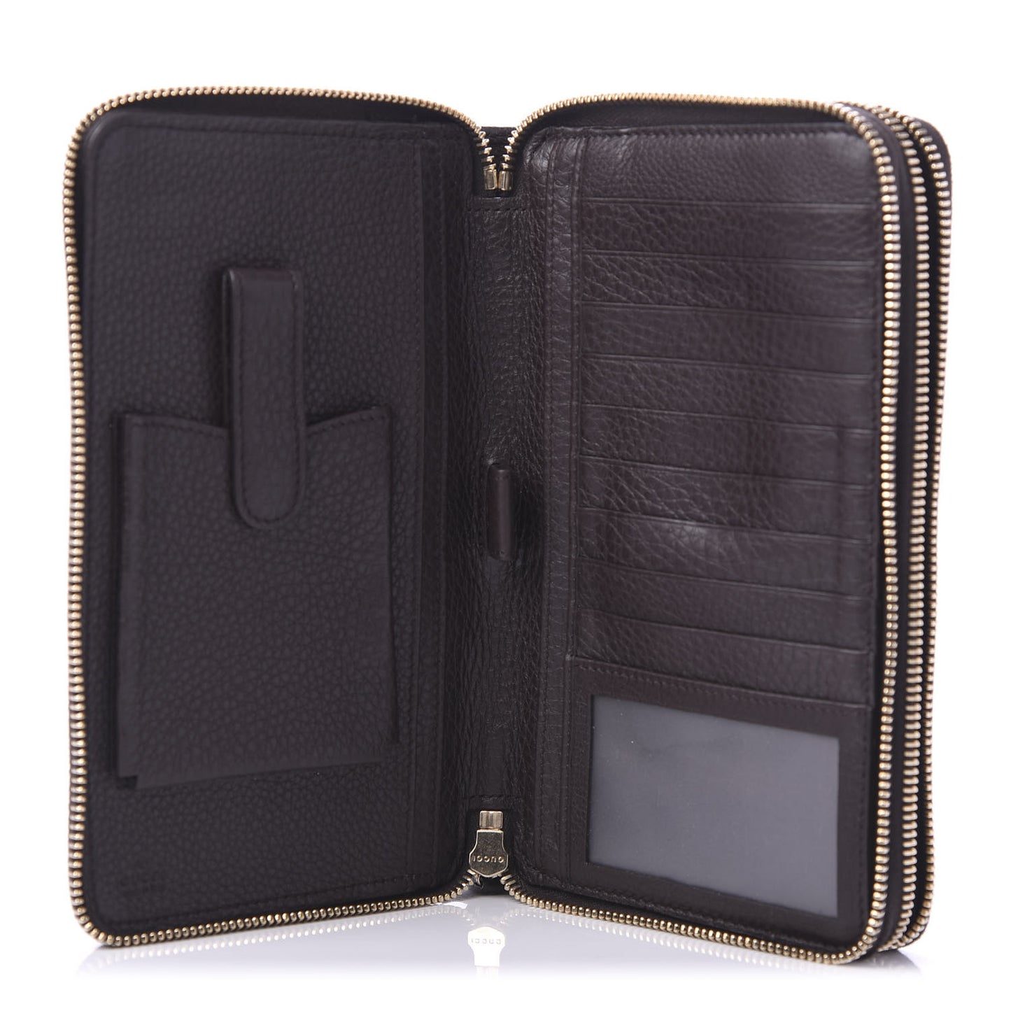 Pebbled Calfskin Soho Travel Document Case Dark Brown
