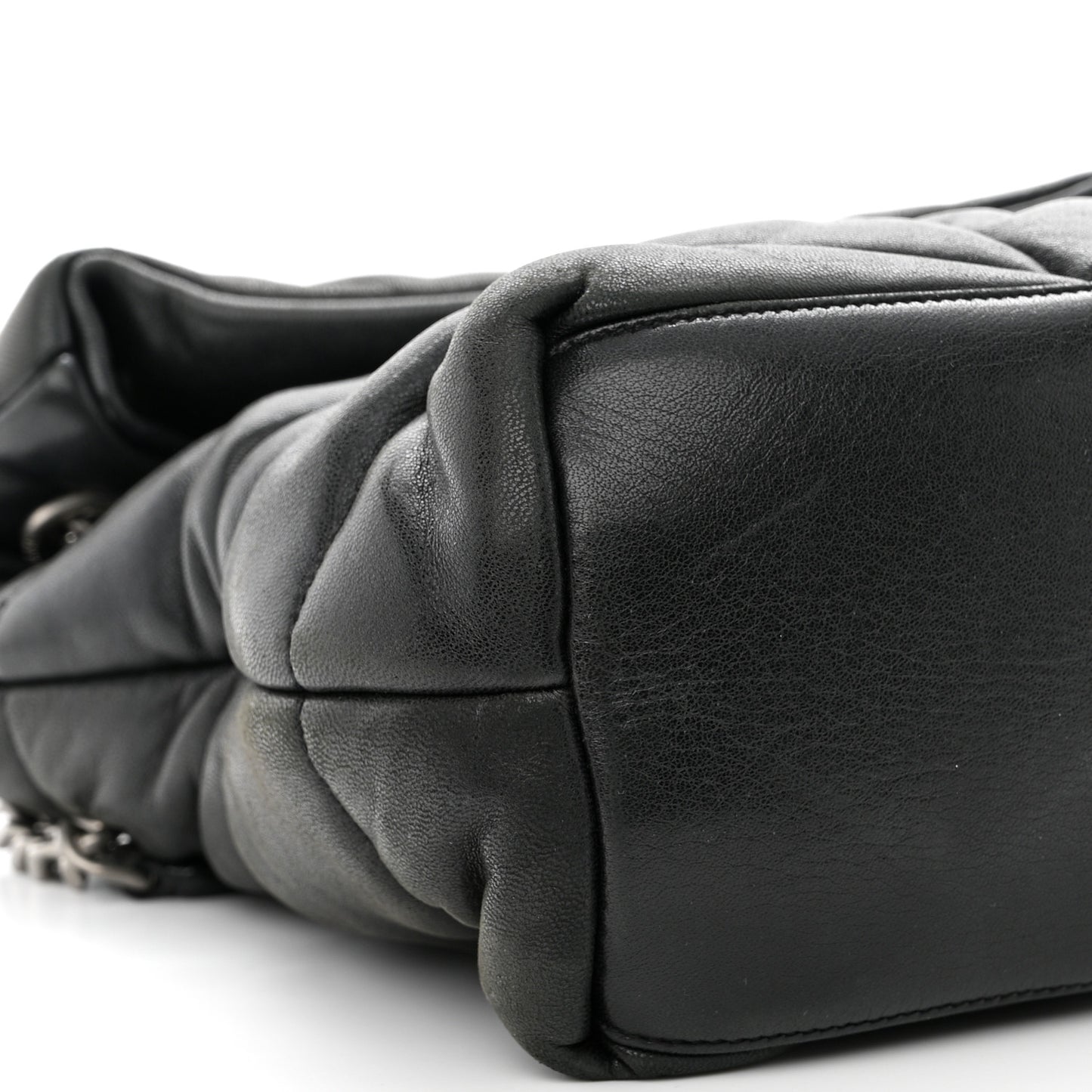 SAINT LAURENT Lambskin Quilted Medium Loulou Puffer Monogram Chain Satchel Black