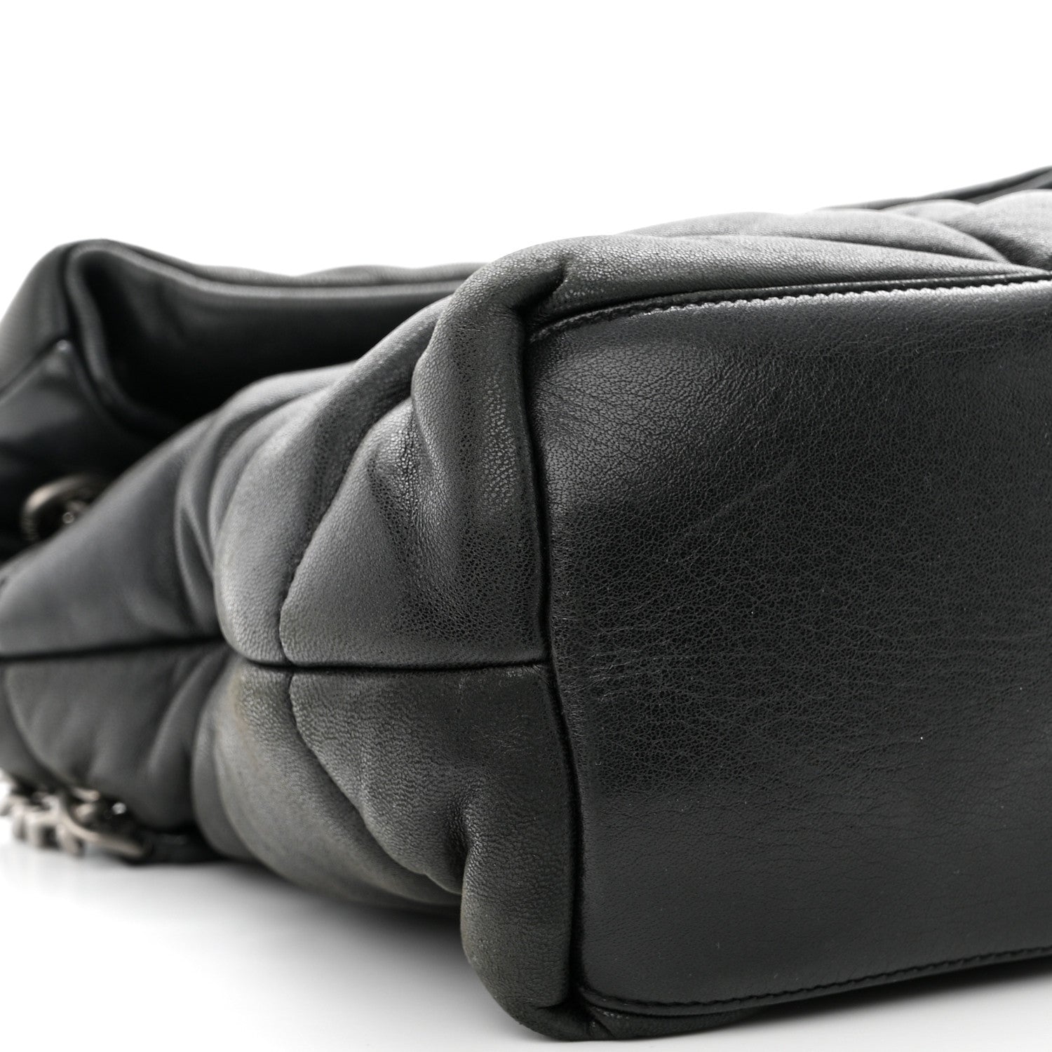 Saint Laurent SAINT LAURENT Lambskin Quilted Medium Loulou Puffer Monogram Chain Satchel Black 9 of 13