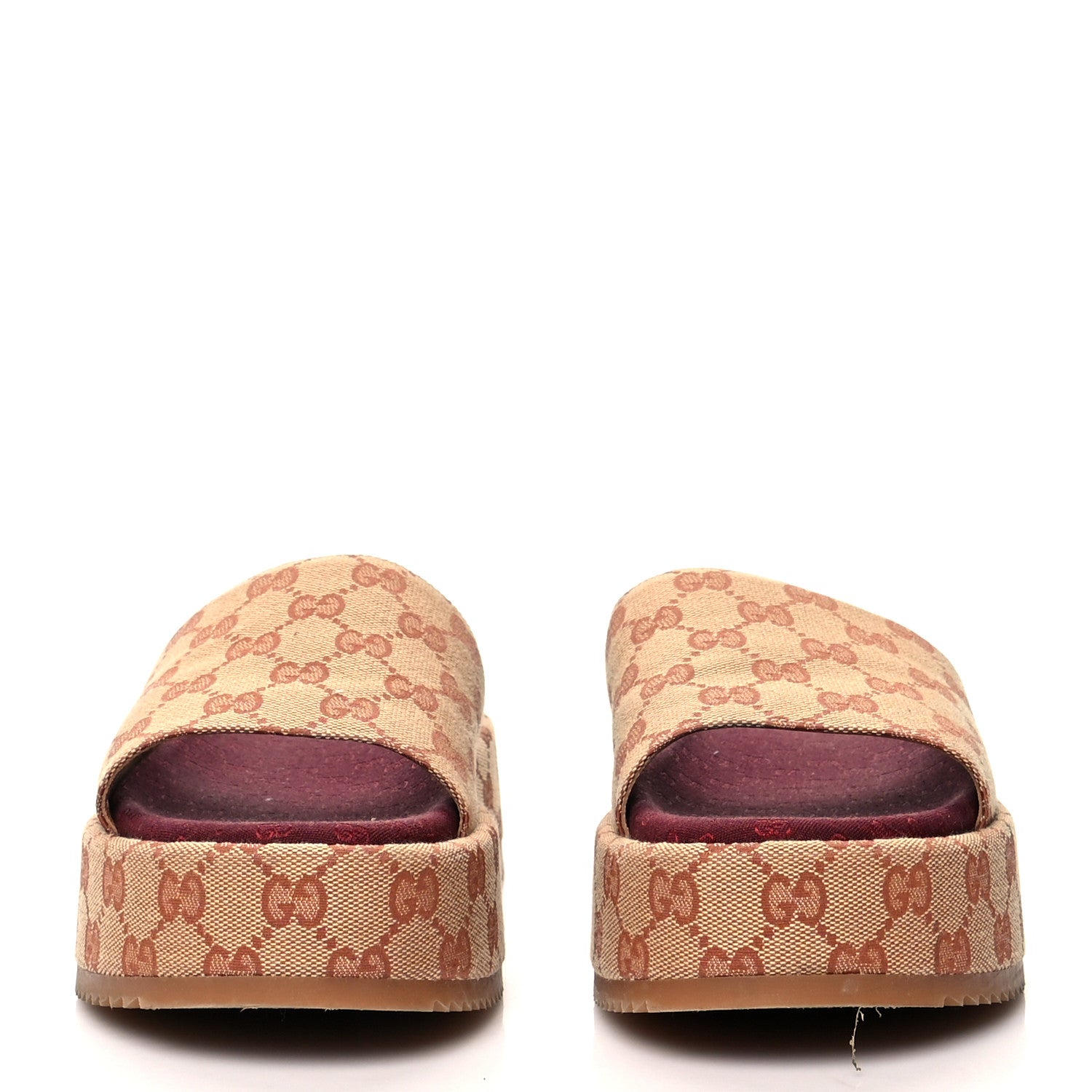 Gucci Canvas GG Monogram Angelina Platform Slide Sandals 40 Beige Ruggine 2 of 8
