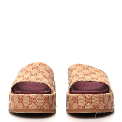 Gucci Canvas GG Monogram Angelina Platform Slide Sandals 40 Beige Ruggine 2 of 8