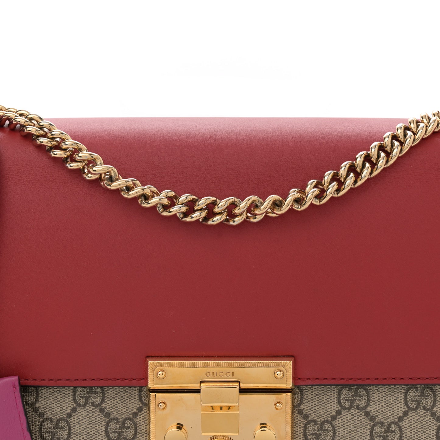 GG Supreme Monogram Calfskin Medium Padlock Shoulder Bag Beige Hibiscus Red New Rosette