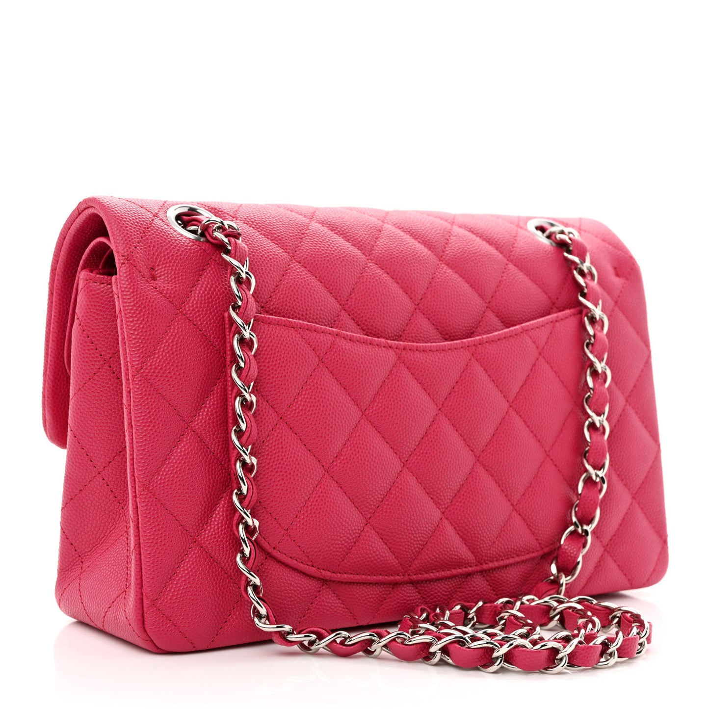 Caviar Quilted Small Double Flap Fuchsia