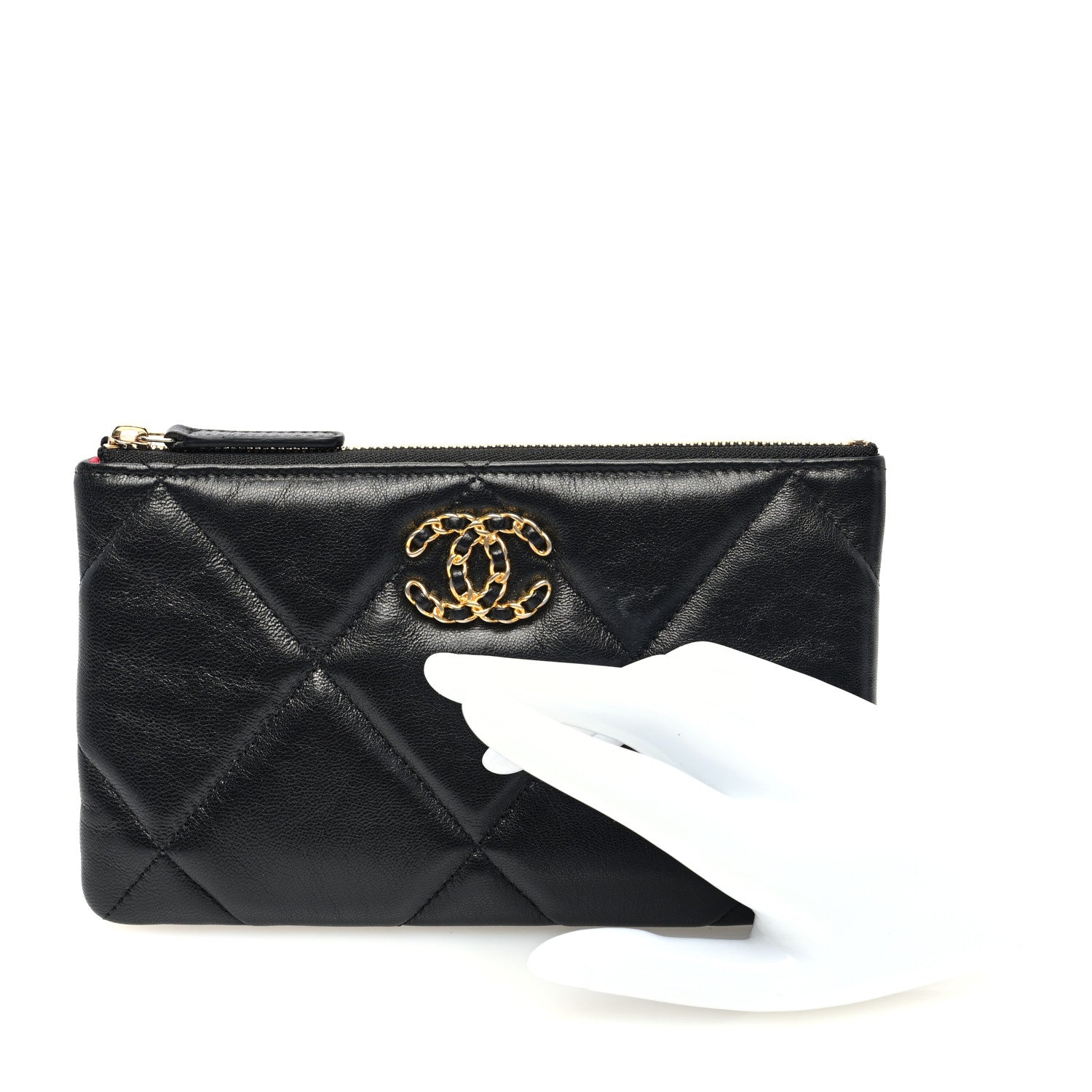 Chanel Shiny Goatskin Quilted Small Chanel 19 Pouch Black 2 of 7