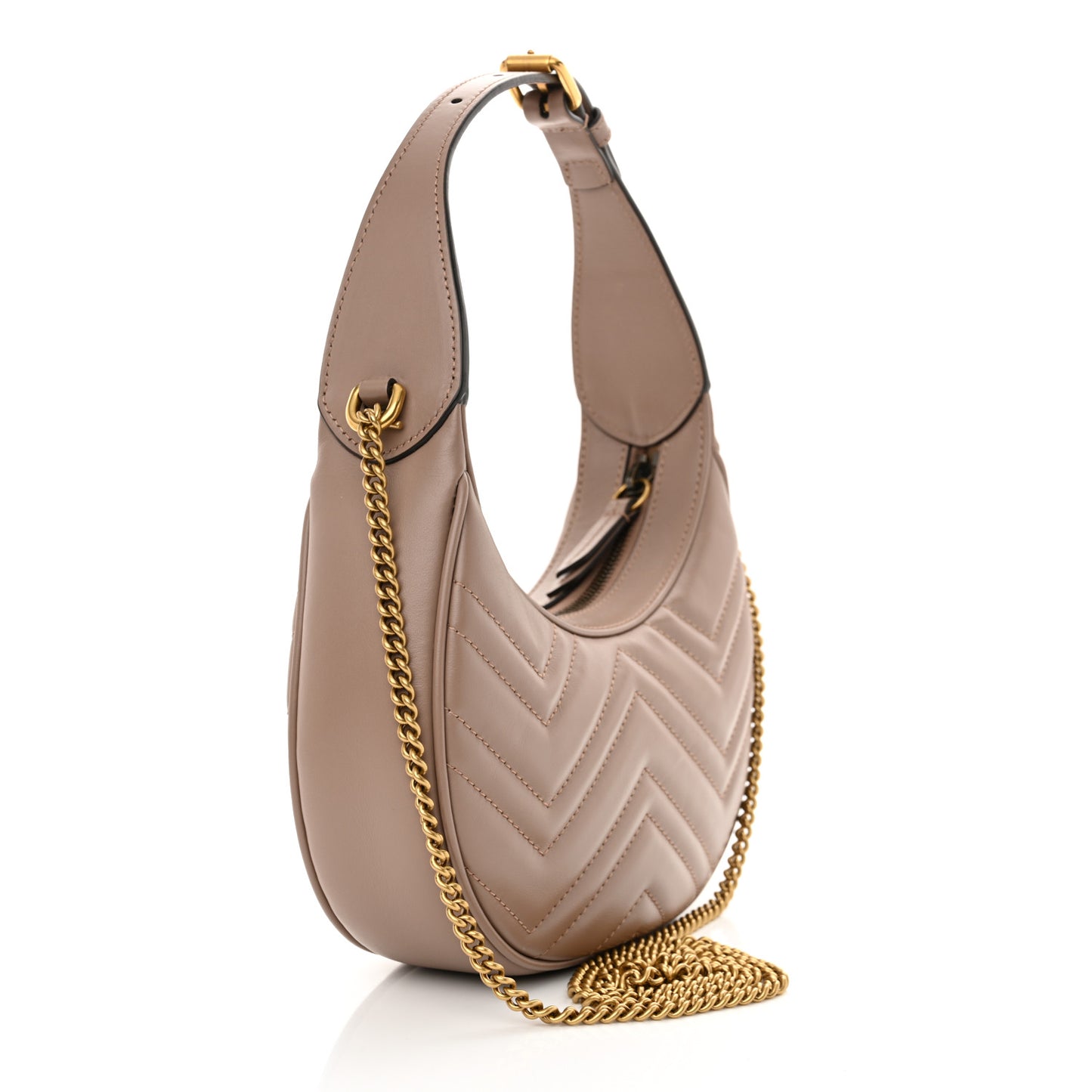 Calfskin Matelasse Chevron Mini GG Marmont Half Moon Hobo Porcelain Rose