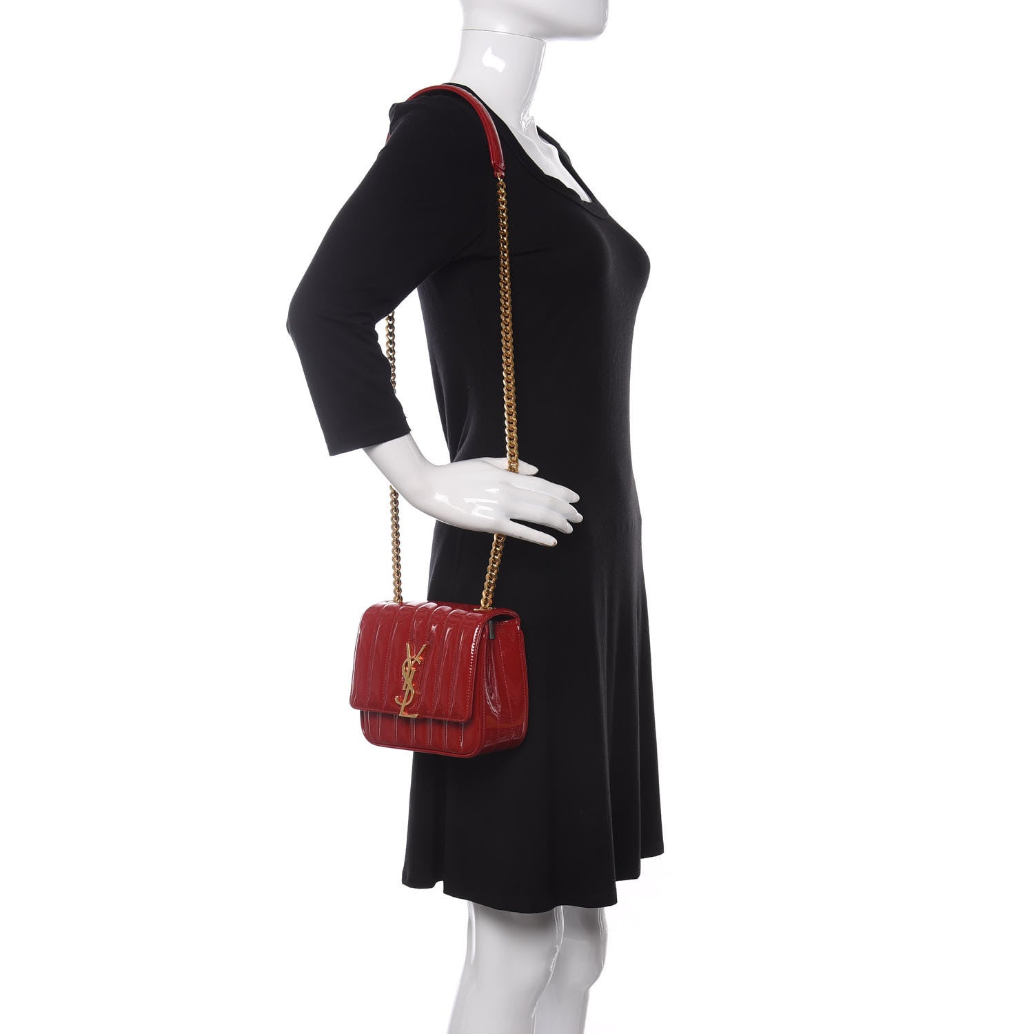 Saint Laurent Patent Matelasse Monogram Small Vicky Chain Bag Red 2 of 11