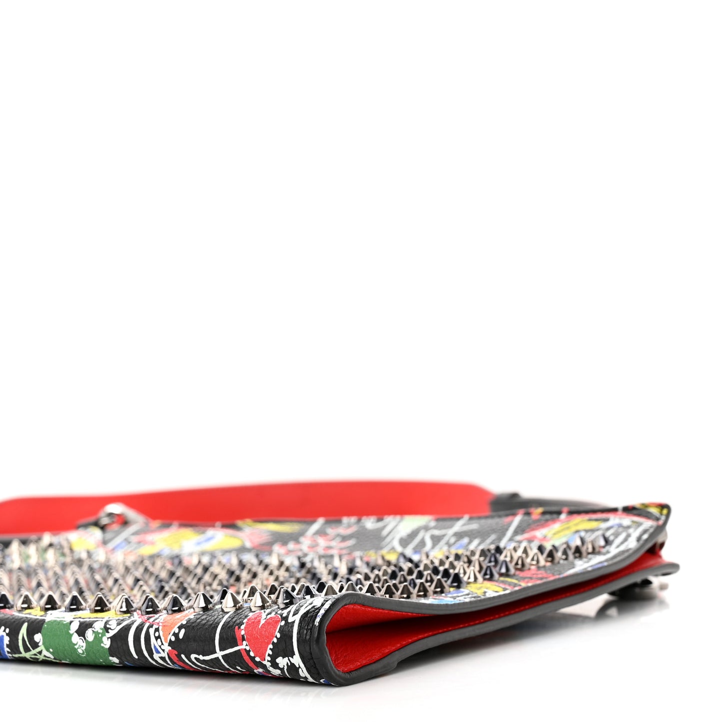 Calfskin Suede Studded Skypouch Crossbody Clutch Black Multicolor