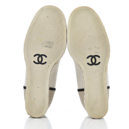 Chanel Toile Cap Toe Espadrille Wedges 36.5 Beige Black 5 of 17